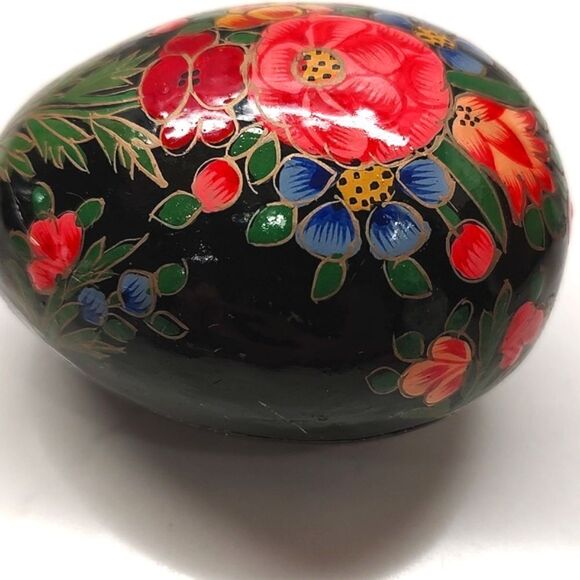 Vintage Kashmir Hand Painted Floral Paper Mache Egg Trinket Box - Picture 6 of 9